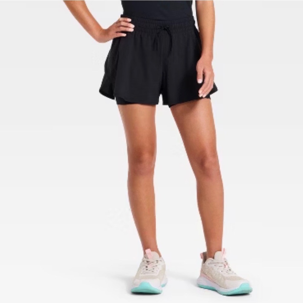 Girls' Mid-Rise 2in1 Flowy Tulip Shorts All In Motion Black XS (4/5) Dance Gym‎